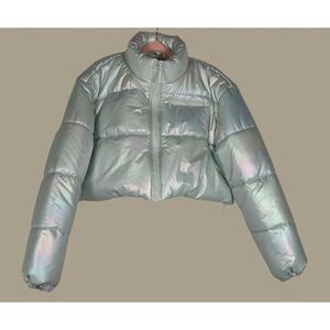 Forever 21 Mint Green Cropped Puffer Jacket with Stand Collar Size XL